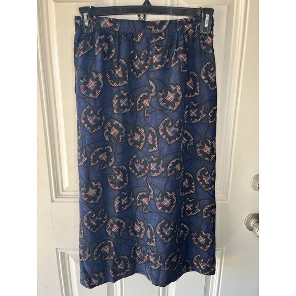 Vintage Country sophisticated By Pendleton Blue Black Printed MIDI Skirt Size 10 - Picture 4 of 6